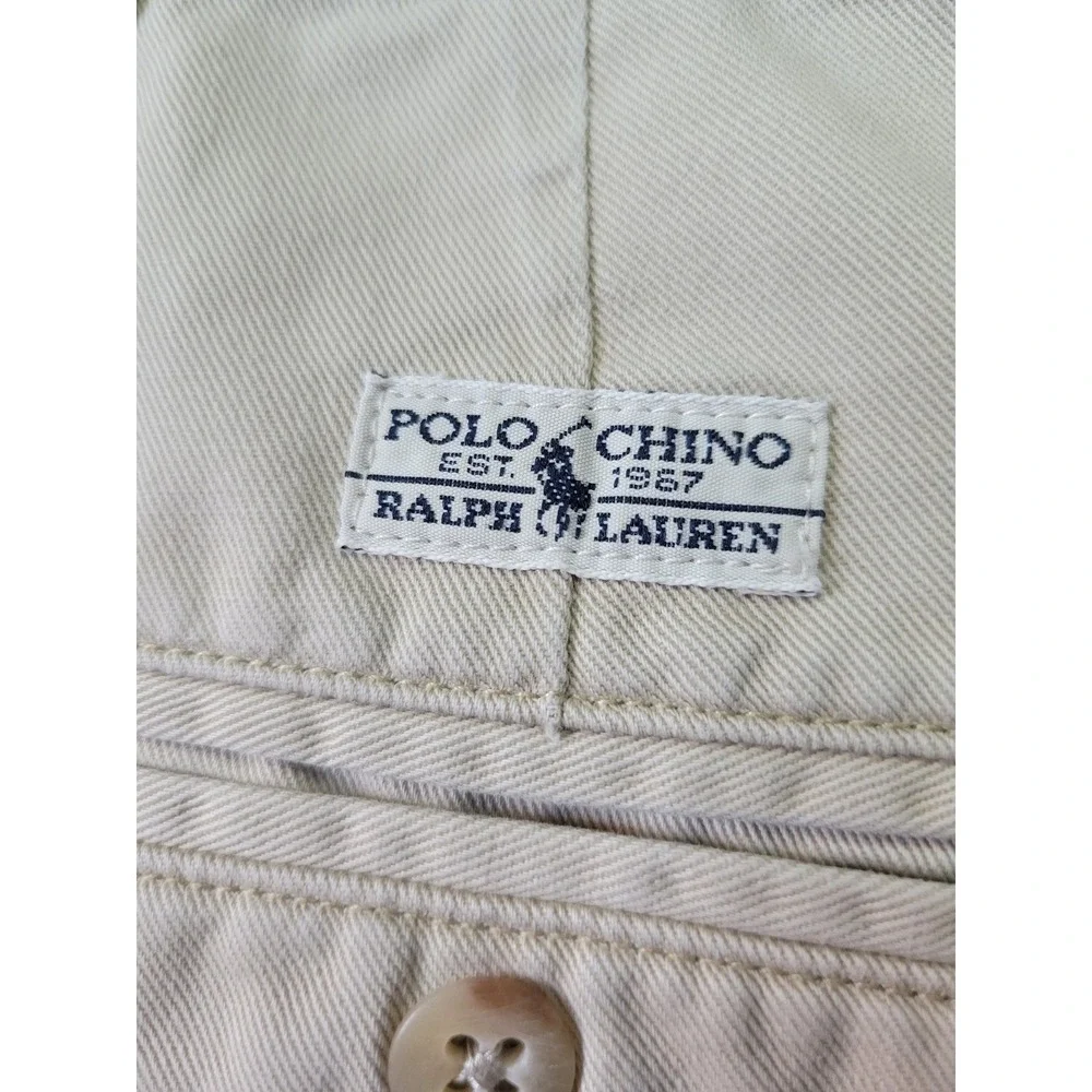 Polo Ralph Lauren Polo Chino Pan Mens 42x27 Khaki Tan Pleated Cuffed Cotton 1931